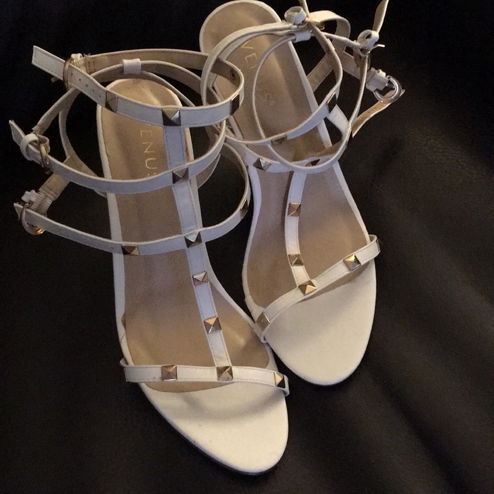 White gold studded wedged heel